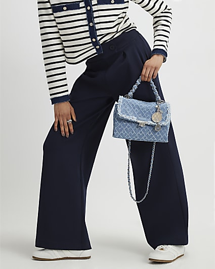Navy Tailored Wide Leg Trousers
