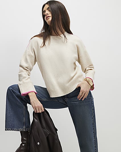 Beige Tipped Detail Jumper