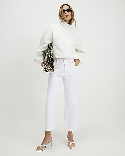 White High Waisted Wide Leg Cropped Jeans