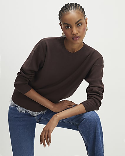 Brown Lace Hem Jumper