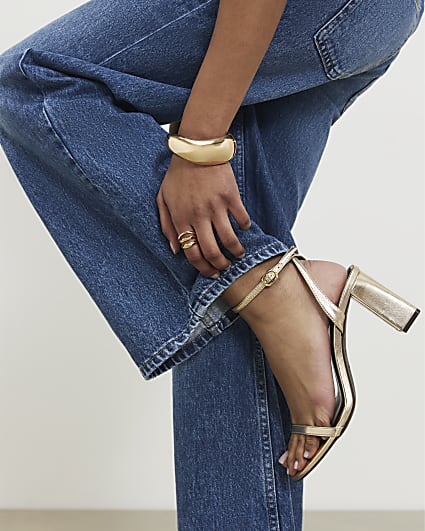 Gold Wide Fit Open Toe Heeled Sandals