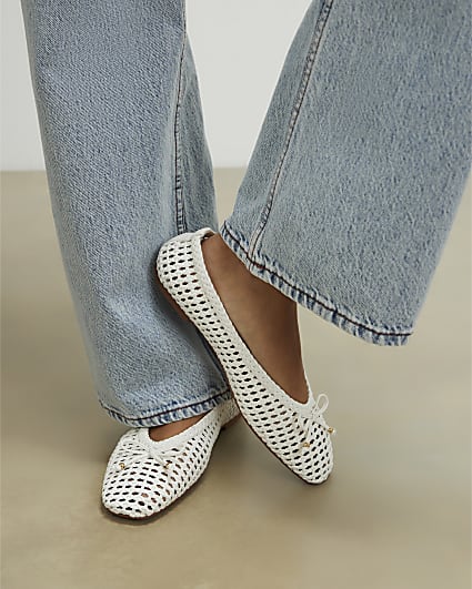 White Woven Ballet Pumps