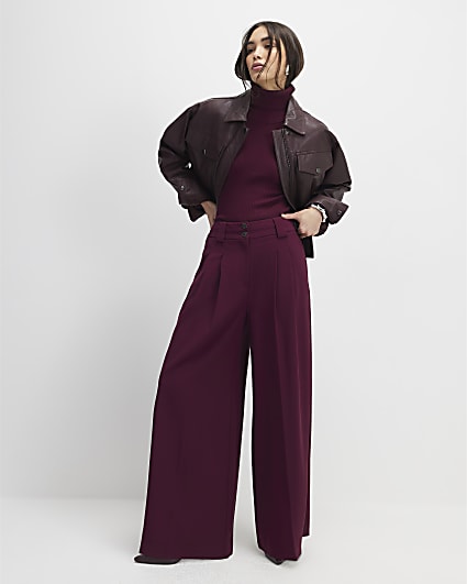 Red Pleated Wide Leg Trousers