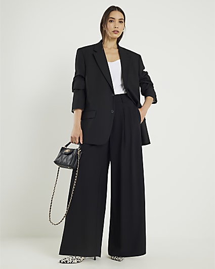 Black Pleated Wide Leg Trousers