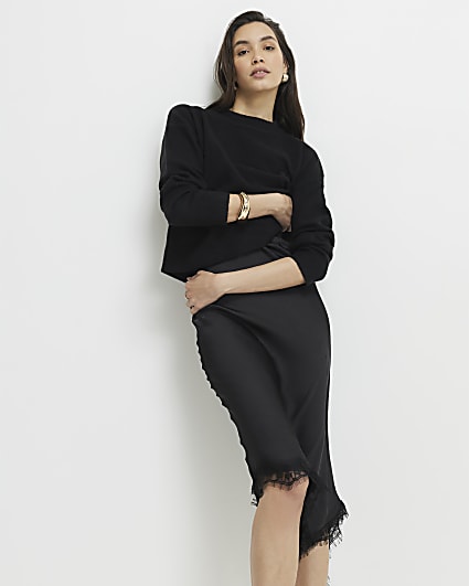 Black Hybrid Satin Jumper Maxi Dress
