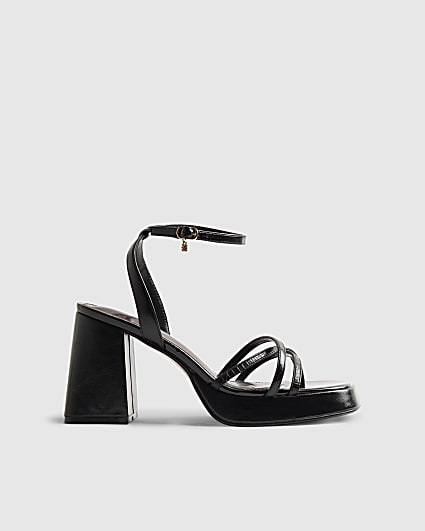 Black Block Heel Cross Strap Heeled Sandals