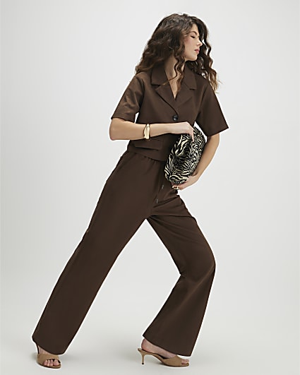 Brown Faux Suede Elasticated Trousers
