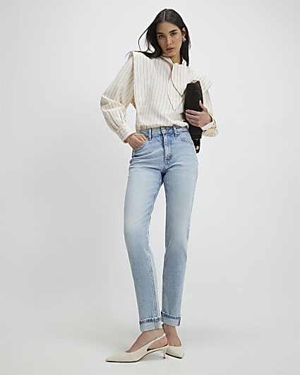 Blue Mid Rise Mom Sculpt Jeans