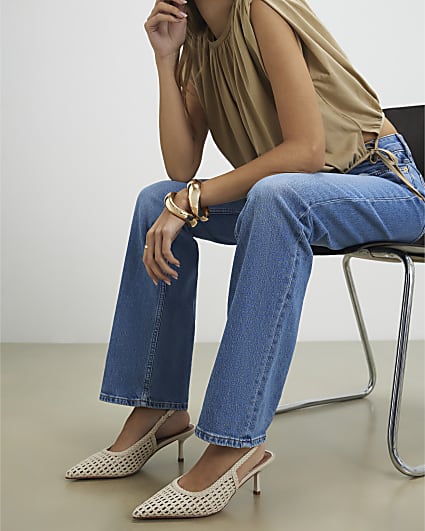 White Woven Slingback Court Heels