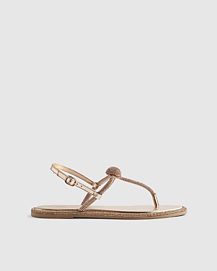 Rose Gold Leather Embellished Sandals