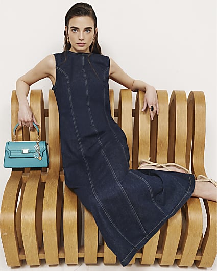 Blue Sculpt Bodycon Denim Midi Dress