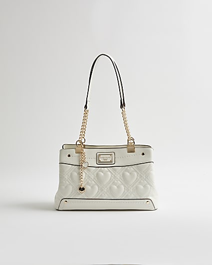 Cream Heart Chain Handle Shoulder Bag