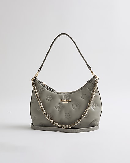 Grey Monogram Quilted Scoop Shoulder Bag
