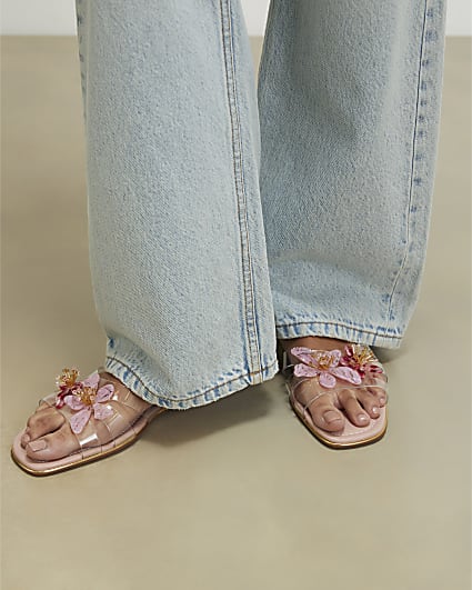 Pink Perspex Flower Flat Sandals