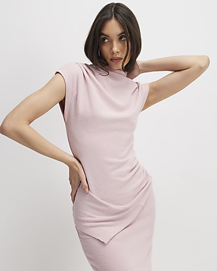 Pink Sleeveless Cosy Drape Top