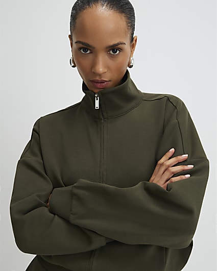 Khaki Zip Up Sweatshirt