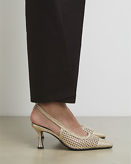 Gold Wide Fit Weave Slingback Court Heels