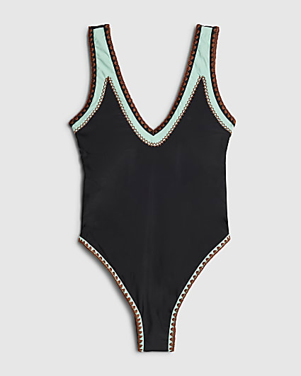 Black Whipstitch Trim Swimsuit