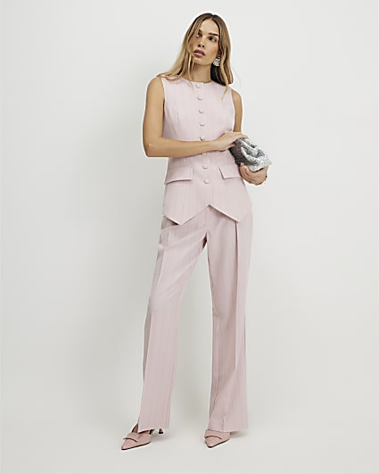 Pink Striped Wide Leg Trousers