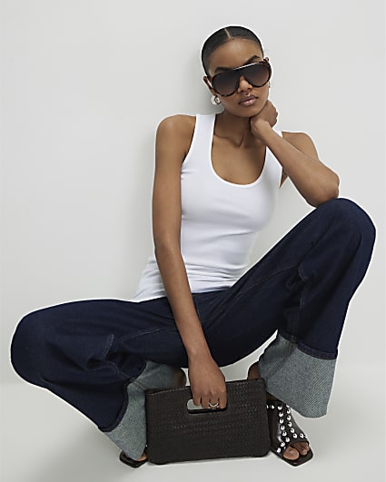 White Sleeveless Scoop Neck Vest Top