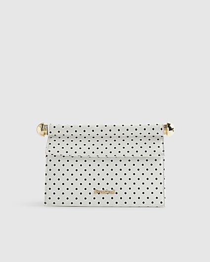 White Metal Handle Foldover Clutch Bag
