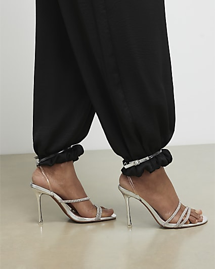 Silver Diamante Strappy Heeled Sandals