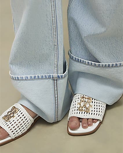 White Woven Mule Sandals