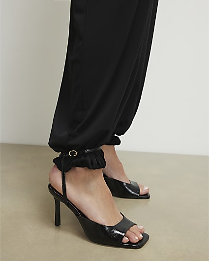 Black Square Toe Heeled Sandals