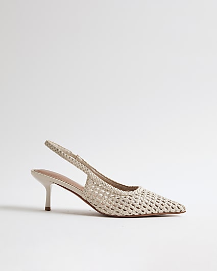 White Wide Fit Woven Slingback Court Heels