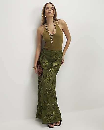Khaki Cornelli Maxi Skirt