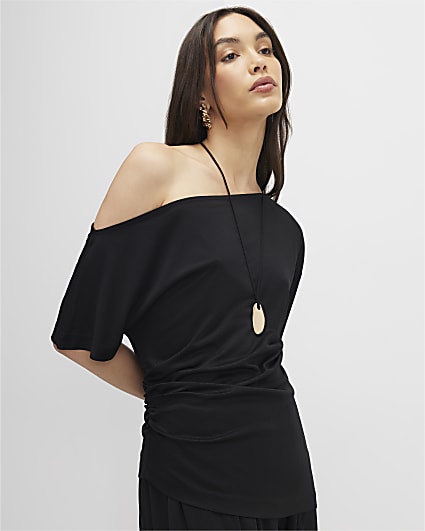 Black Off Shoulder Drape Top