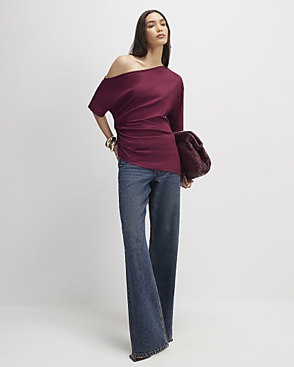 Red Off Shoulder Drape Top