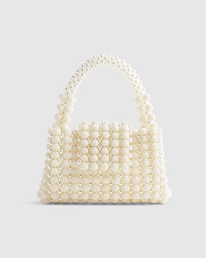 White Beaded Pearl Clutch Bag