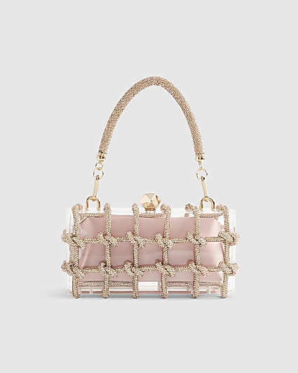 Pink Diamante Rope Clear Clutch Bag
