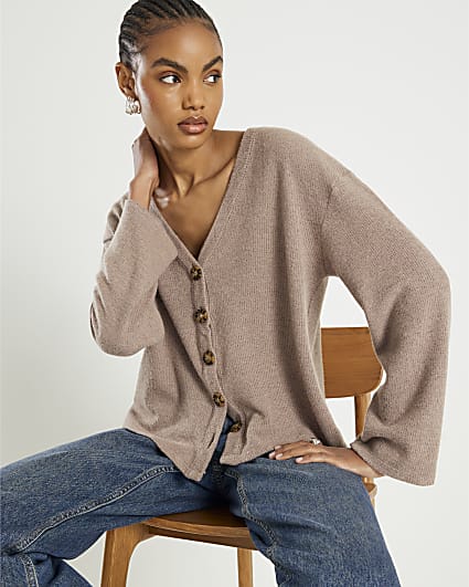 Brown Long Sleeve Cosy Button up Cardigan