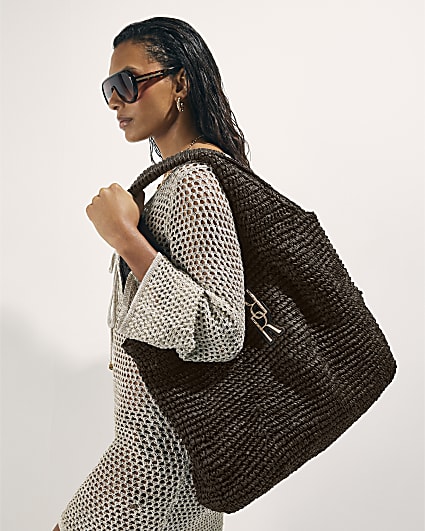Brown RR Raffia Shopper Bag