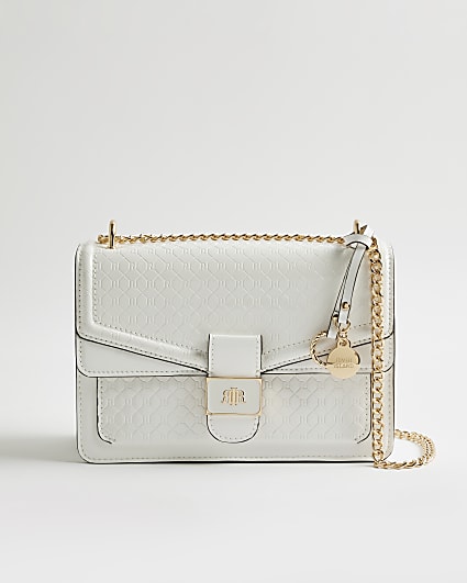 White Tab Front Chain Strap Shoulder Bag