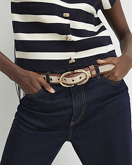 Beige Bamboo Buckle Belt