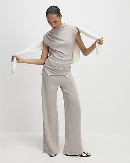 Beige Cosy Wide Leg Trousers