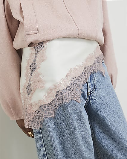 Cream Lace Trim Waist Scarf