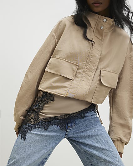 Beige Lace Trim Waist Scarf