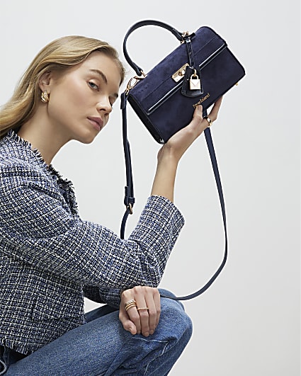 Navy Lock Front Tote Bag