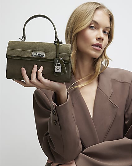 Khaki Lock Front Tote Bag