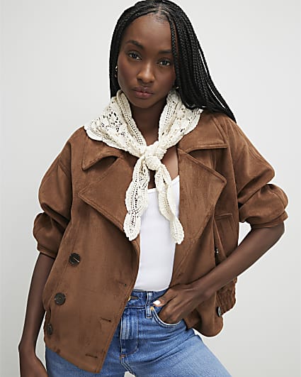 Cream Crochet Triangle Scarf