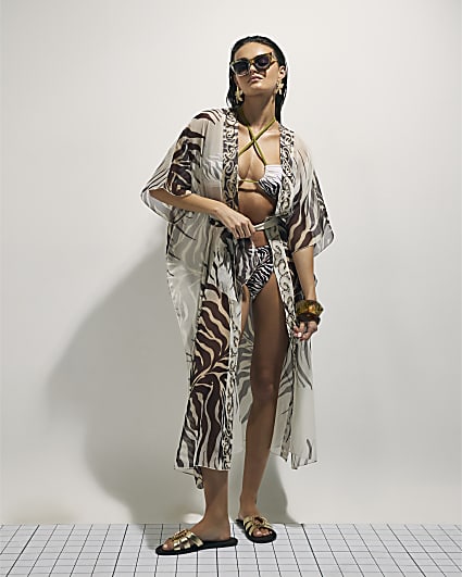 Cream Animal Print Kimono