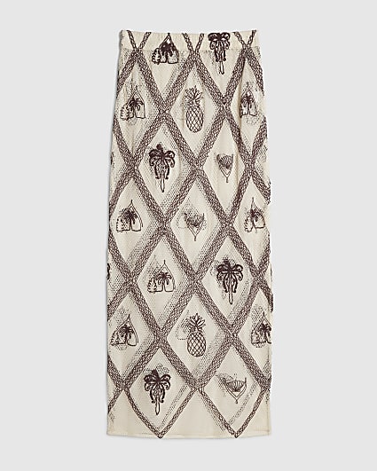 Cream Crochet Embroidered Beach Maxi Skirt