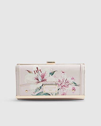 Pink Floral Print Clip Top Purse