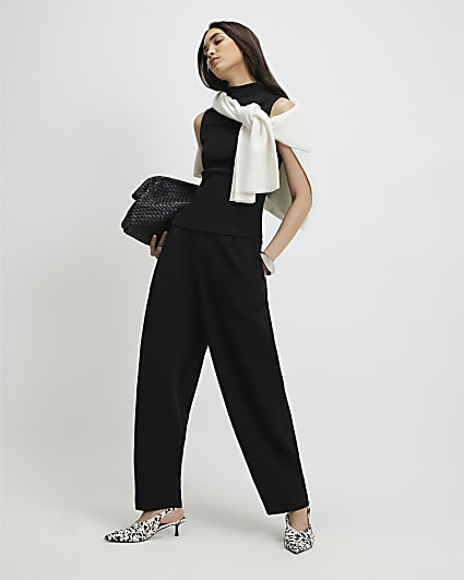 Black Barrel Leg Jersey Trousers