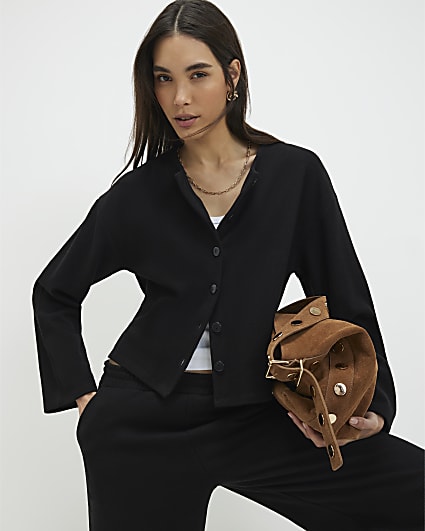 Black Cosy Button Through Cardigan