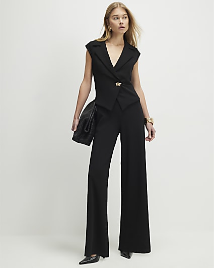 Black Cap Sleeve Wide Leg Jumpsuit